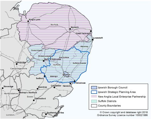 Ipswich in its subregional context A5 map
